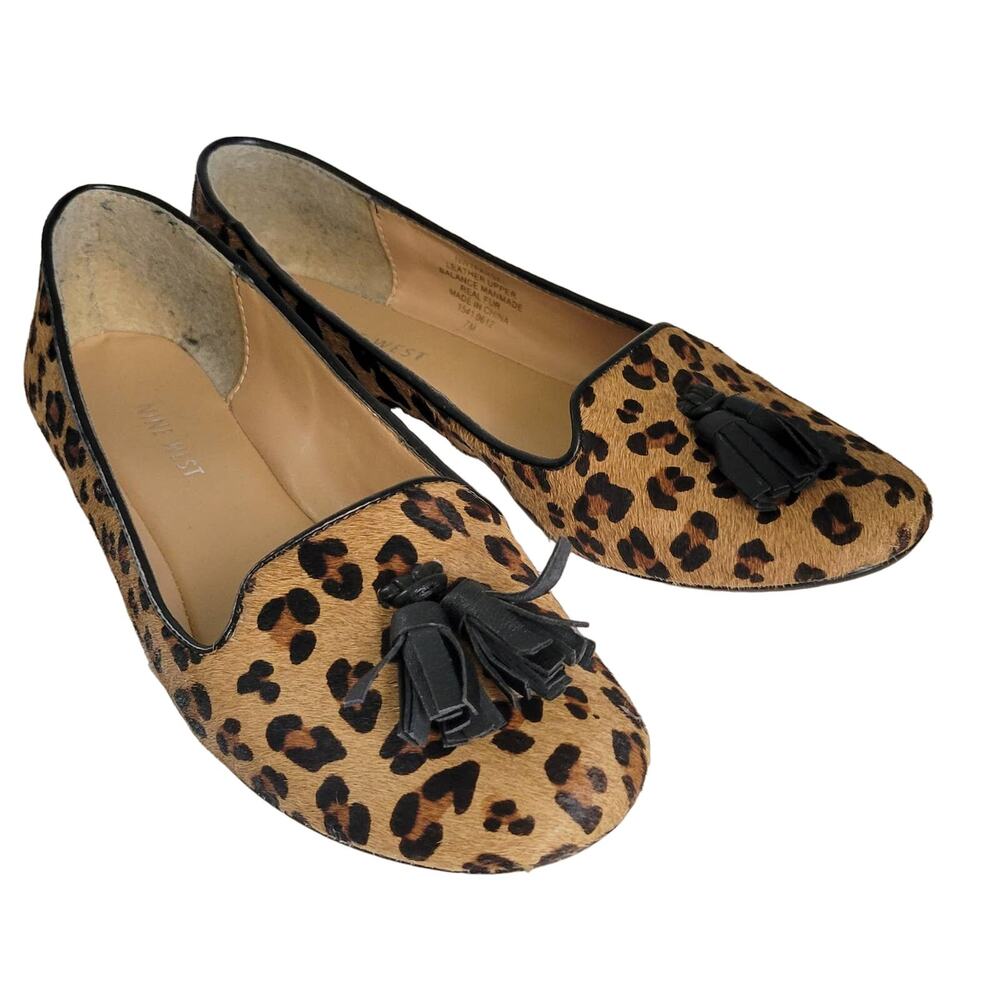 Nine West Ballet Flats Women's 7M Parsel Leopard Calf Hair Tassel Classic